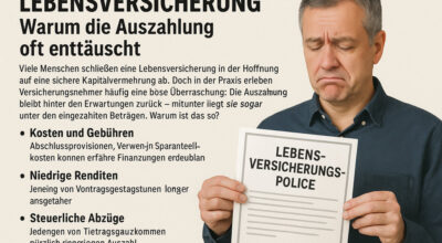 Mann hält Lebensvertrag in der Hand und sieht traurig aus.
