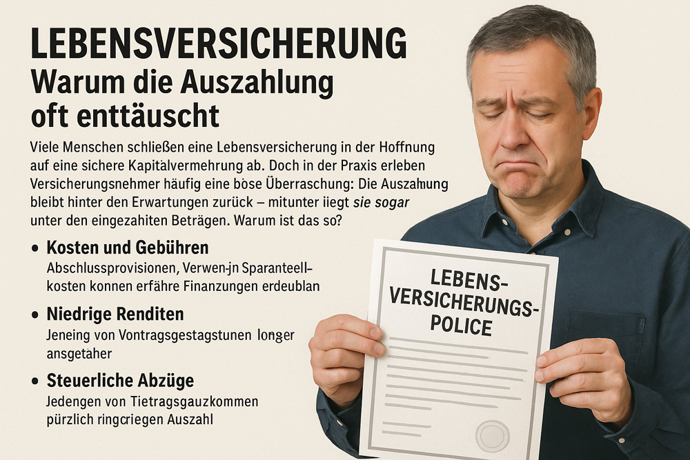 Mann hält Lebensvertrag in der Hand und sieht traurig aus.